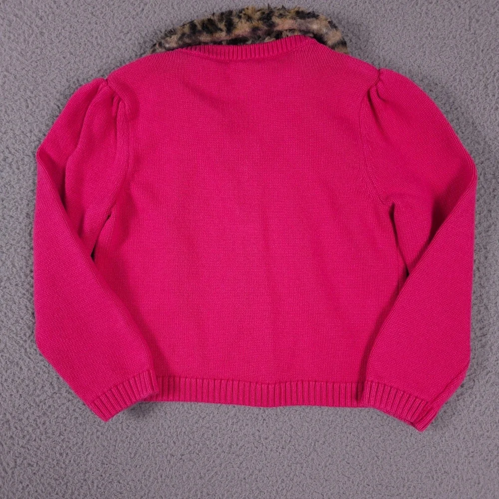 Gymboree Purrrfect in Pink Sweater Girl 5T Pink Faux Fur Leopard Collar Cardigan